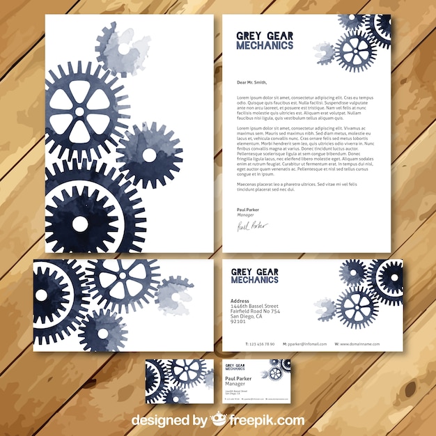 Gratis vector aquarel mechanics bezoek card set