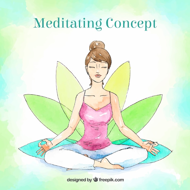 Gratis vector aquarel meditatie concept met smiley vrouw