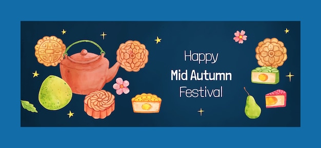 Aquarel mid-herfst festival social media voorbladsjabloon