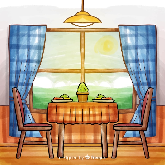 Gratis vector aquarel modern restaurant interieur