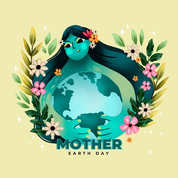 Aquarel moeder aarde dag illustratie
