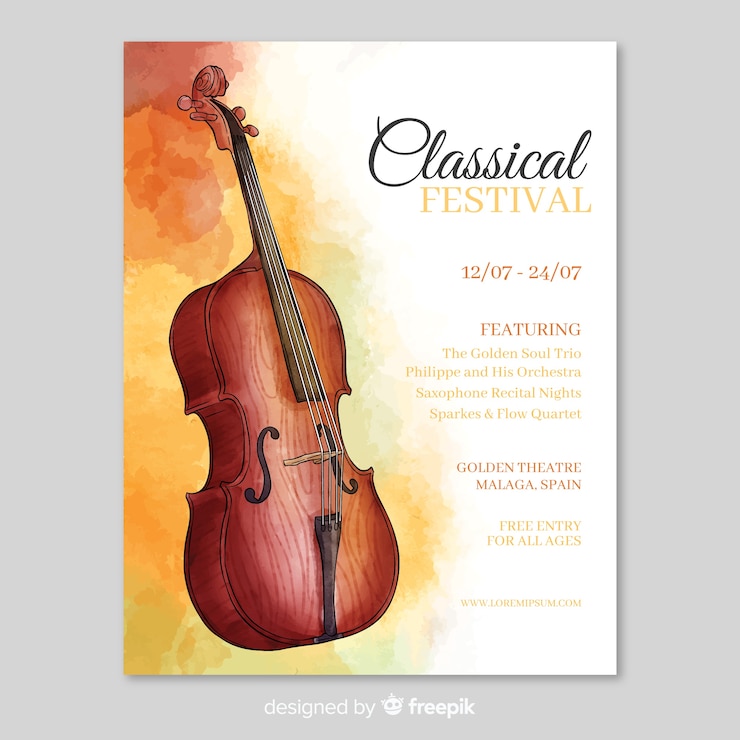 Gratis Vector aquarel muziek festival poster sjabloon