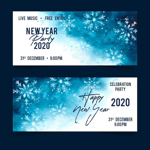 Aquarel nieuwjaar 2020 partij banners pack