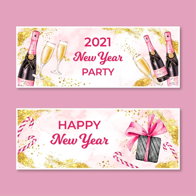 Gratis vector aquarel nieuwjaar 2021 feestbanners