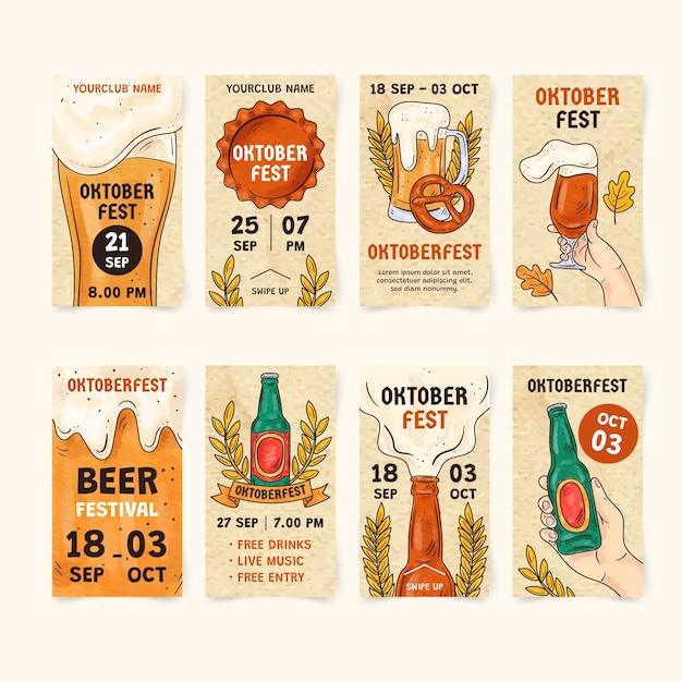 Gratis vector aquarel oktoberfest instagram verhalencollectie