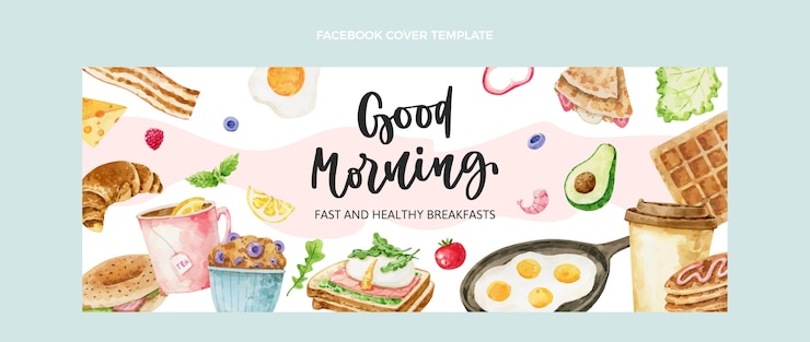 Gratis Vector aquarel ontbijt facebook omslag
