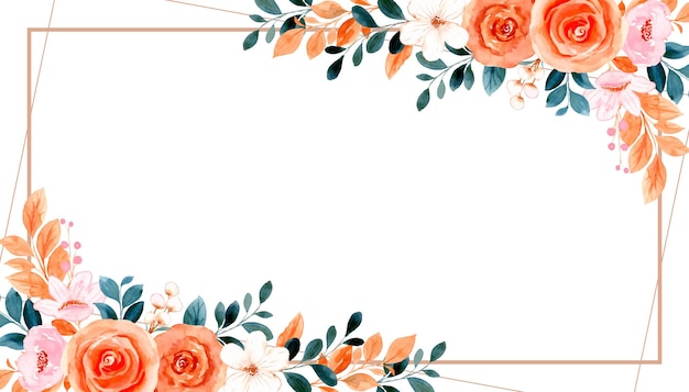 Gratis vector aquarel oranje roos bloem frame achtergrond