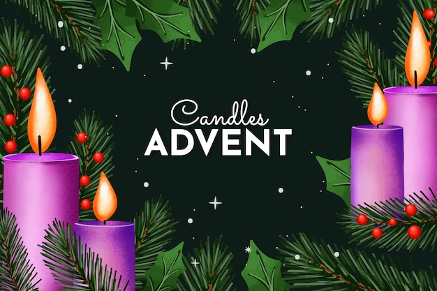 Aquarel paarse kaarsen advent achtergrond