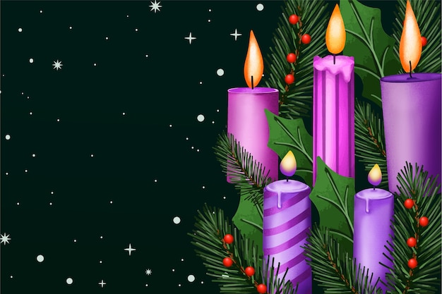 Gratis vector aquarel paarse kaarsen advent achtergrond