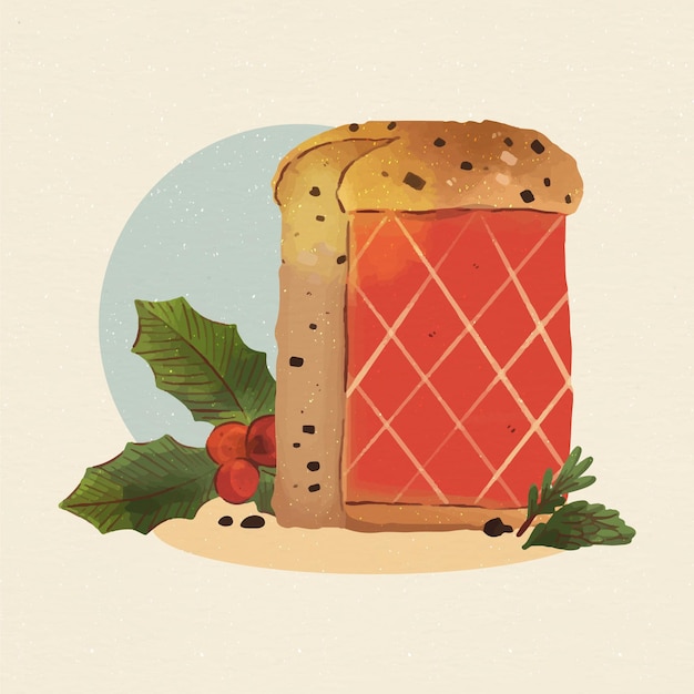 Gratis vector aquarel panettone met decoratie