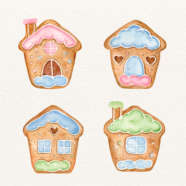 Gratis vector aquarel peperkoek huizen collectie