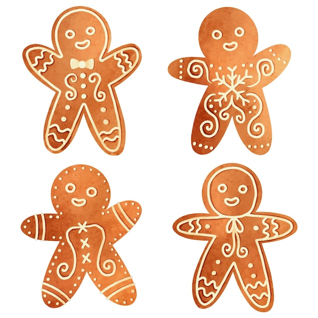 Gratis vector aquarel peperkoek man cookies collectie