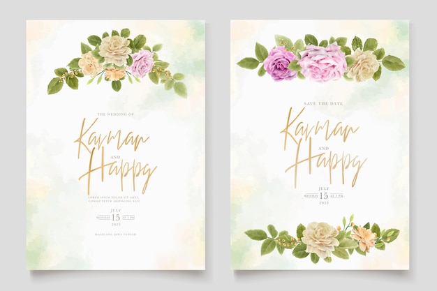 aquarel pioenrozen en rozen trouwkaarten set