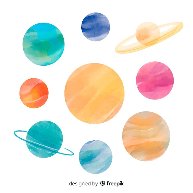 Aquarel planeet collectie op wit oppervlak