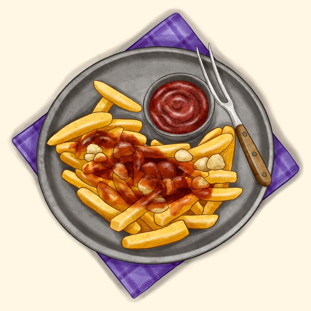 Aquarel poutine illustratie