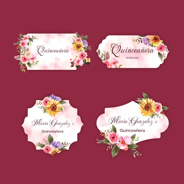 Gratis vector aquarel quinceanera-badges