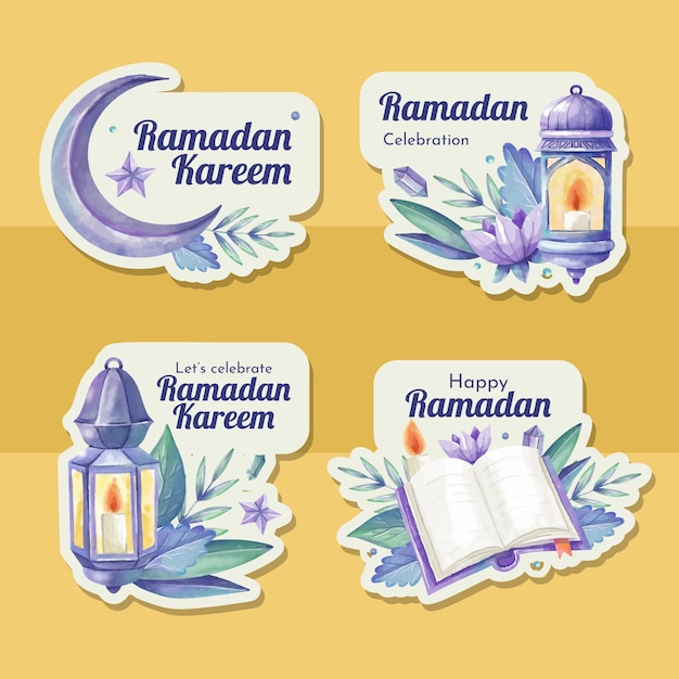 Gratis vector aquarel ramadan labels collectie