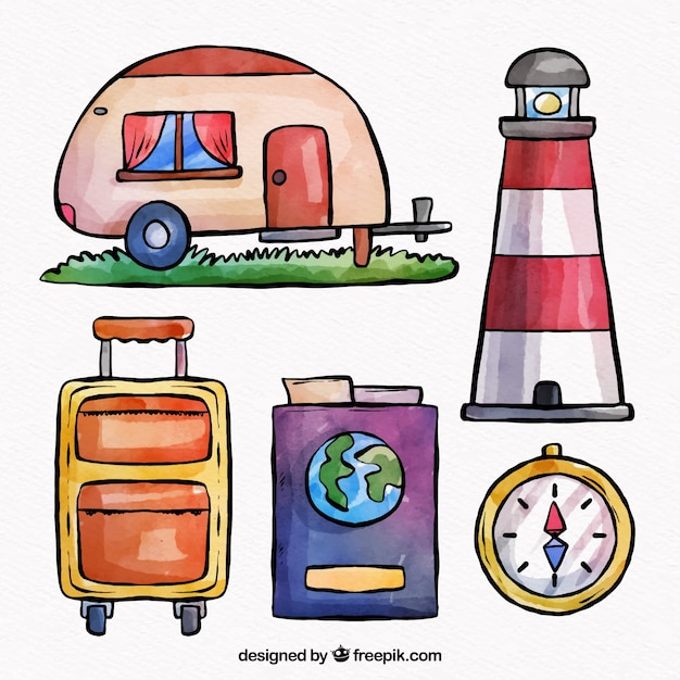 Gratis vector aquarel reizen element collectie