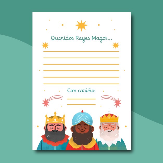 Gratis vector aquarel reyes magos brief sjabloon