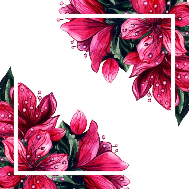 Gratis vector aquarel roze bloemblaadje bloemen bloeit frame