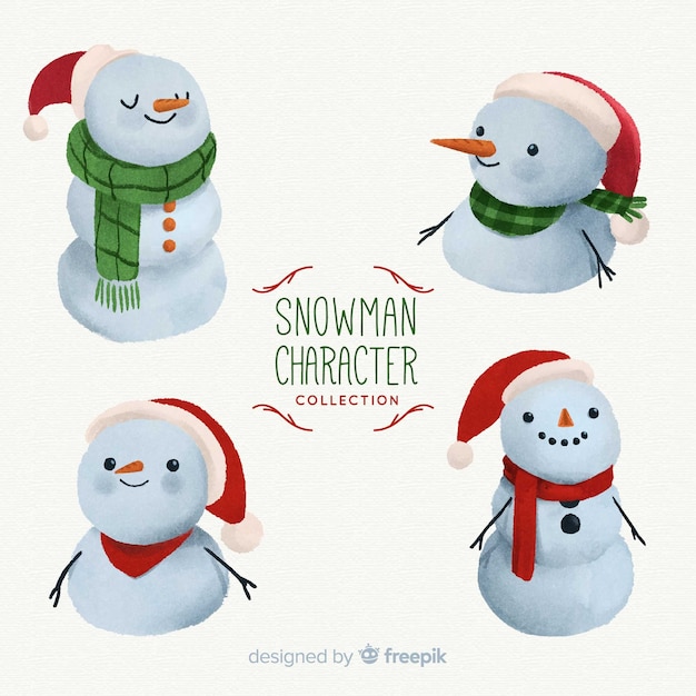 Aquarel schattige sneeuwpop karakter collectie