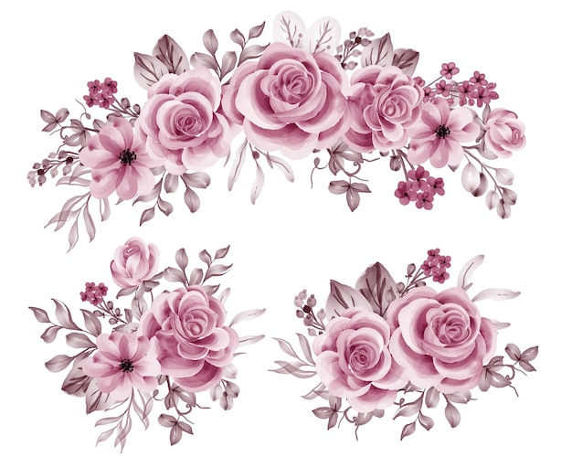 Aquarel set bloemstuk met rose roze goud