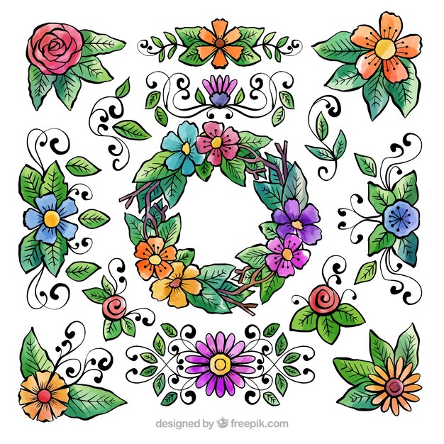 Gratis vector aquarel set floral elementen