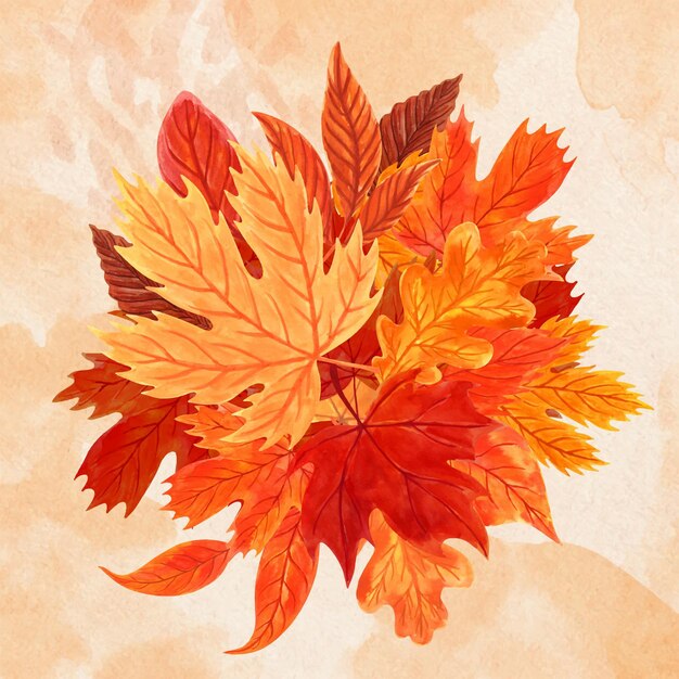 Gratis vector aquarel stapel herfstbladeren