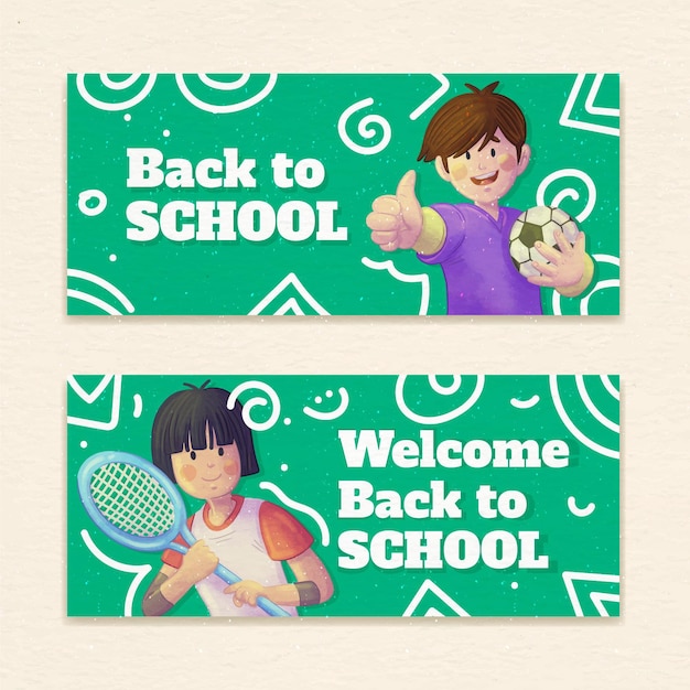 Aquarel terug naar school horizontale banners set