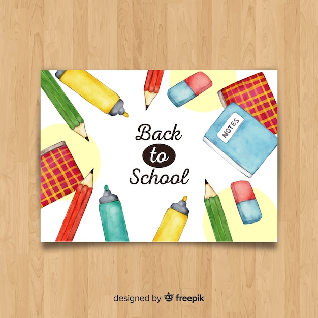 Gratis vector aquarel terug naar school kaartsjabloon