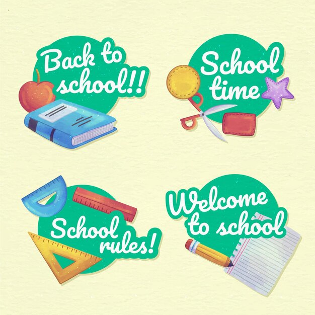 Aquarel terug naar school labels collectie