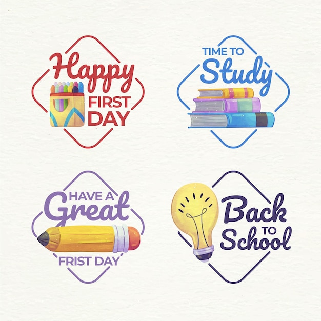 Gratis vector aquarel terug naar school labels collectie