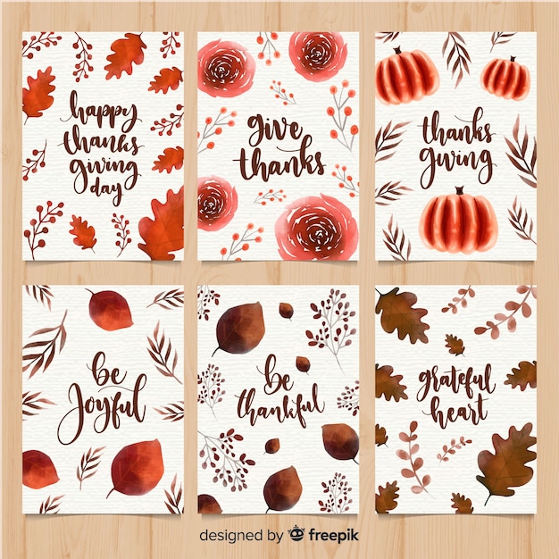 Gratis vector aquarel thanksgiving day kaart collectie