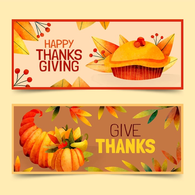 Aquarel thanksgiving horizontale banners set