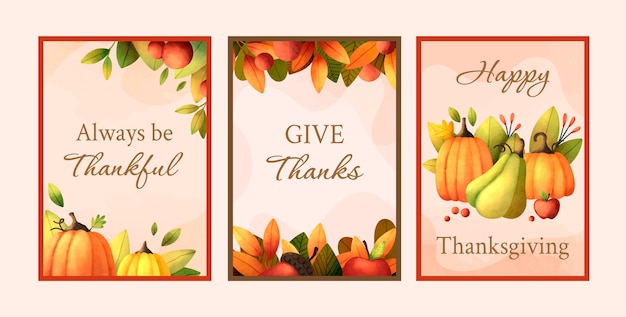 Gratis vector aquarel thanksgiving kaarten collectie