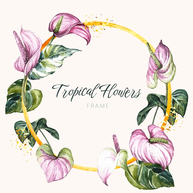 Gratis vector aquarel tropische bloemen krans frame