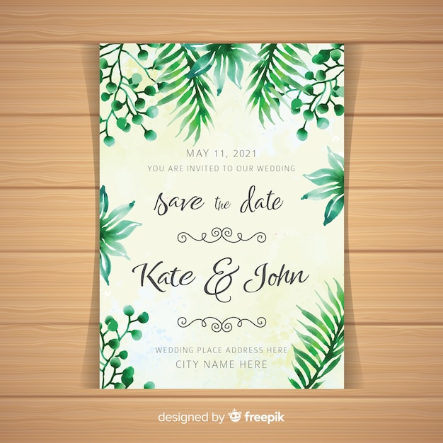 Aquarel tropische bruiloft uitnodigingskaart
