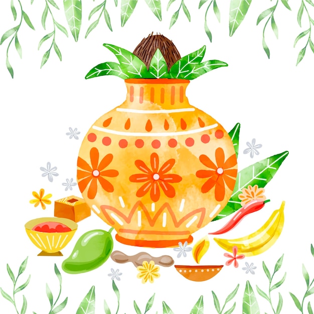 Gratis vector aquarel ugadi feest illustratie