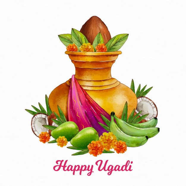 Aquarel ugadi illustratie