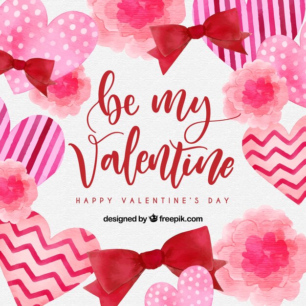 Aquarel Valentijnsdag achtergrond met hartjes en linten