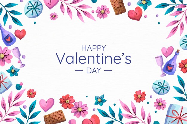 Aquarel Valentijnsdag achtergrond met hartjes