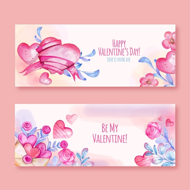 Gratis vector aquarel valentijnsdag banners sjabloon