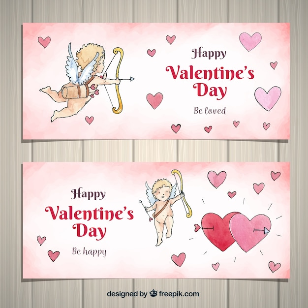 Gratis vector aquarel valentijnsdag banners