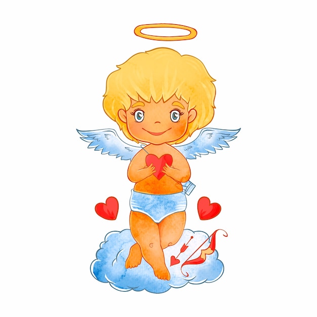 Gratis vector aquarel valentijnsdag cupido illustratie