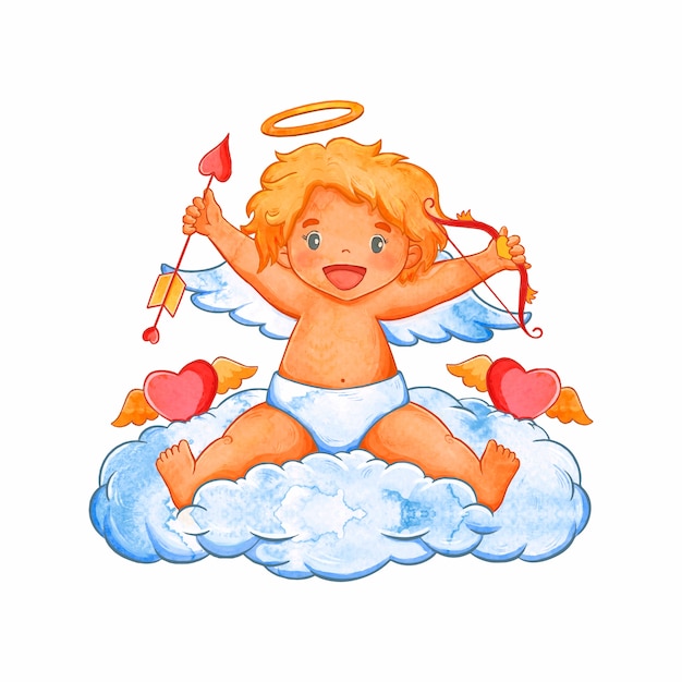 Gratis vector aquarel valentijnsdag cupido illustratie