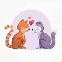 Gratis vector aquarel valentijnsdag katten verliefd