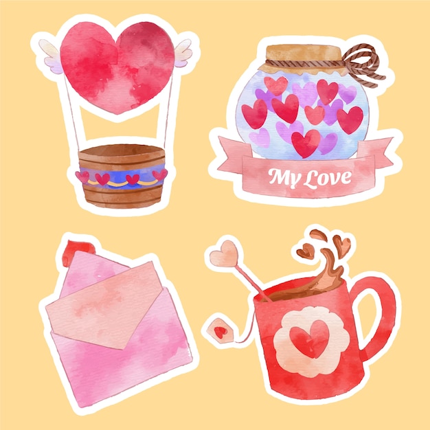 Gratis vector aquarel valentijnsdag stickers collectie