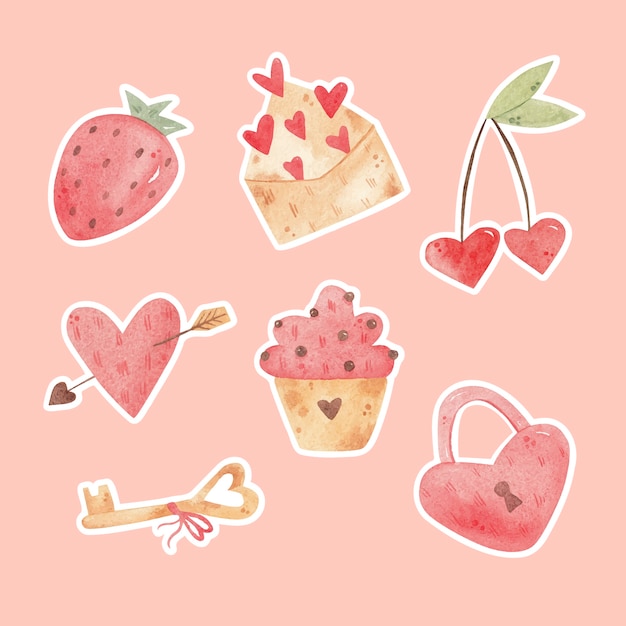 Gratis vector aquarel valentijnsdag stickers collectie