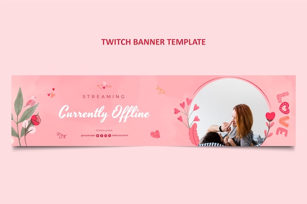 Gratis vector aquarel valentijnsdag twitch banner