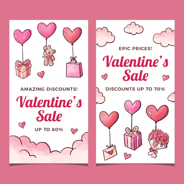 Gratis vector aquarel valentijnsdag verkoop banners sjabloon